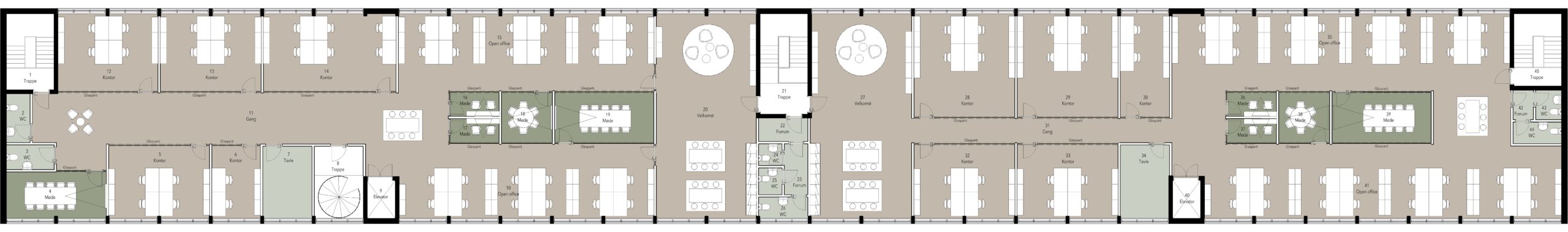 Virkeholm 3, Nye Forhold 1050 x 297, 2- Sal - Plantegning, 07.03